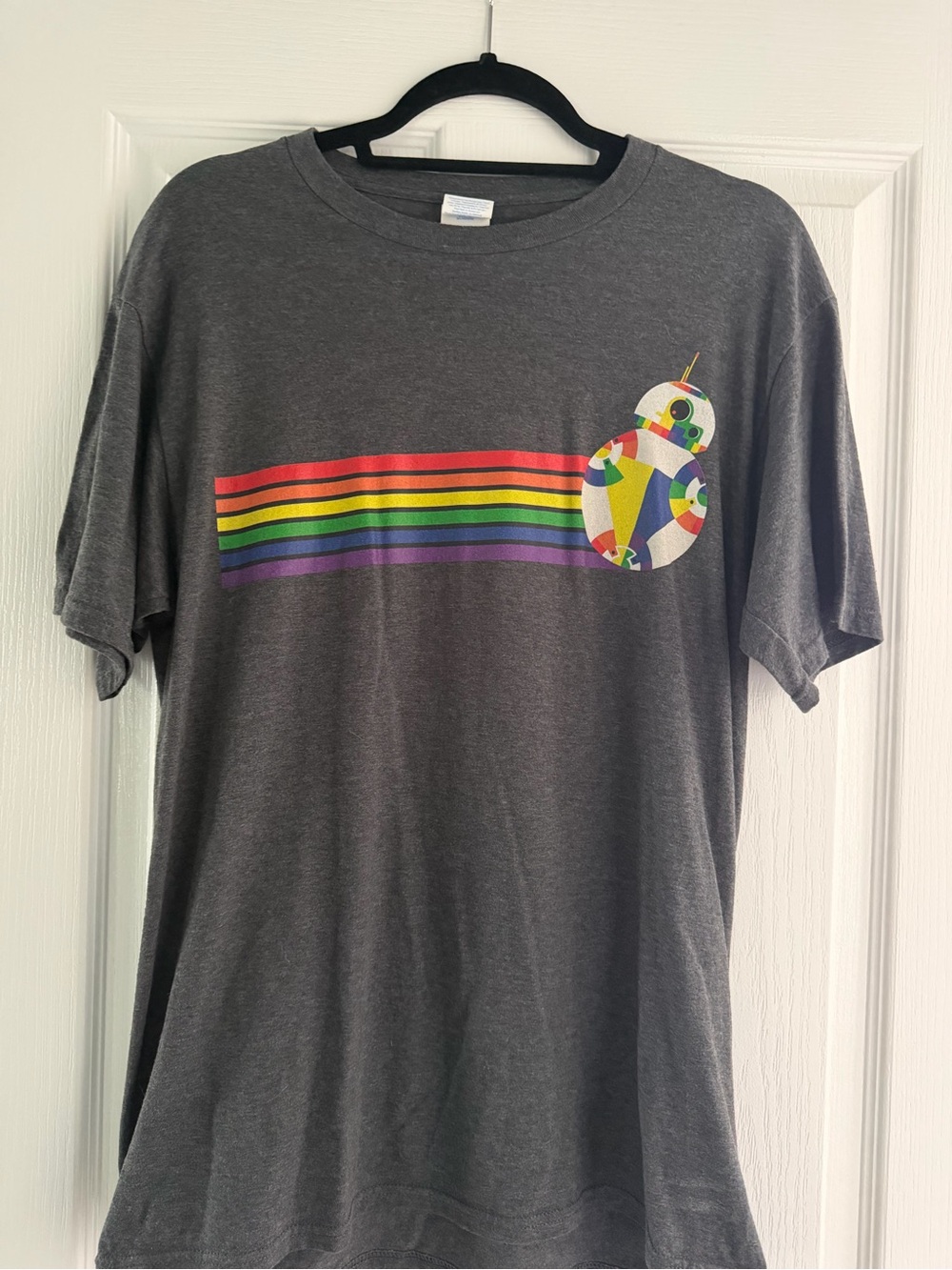 Mens Charcoal Gray Tee with Rainbow BB Droid Graphic